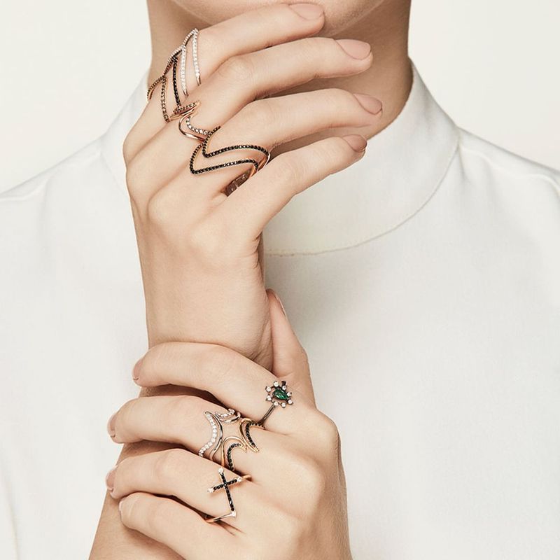 Anel em ouro rosa  espin lios e diamantes dark brown - enseada - Oceano 1