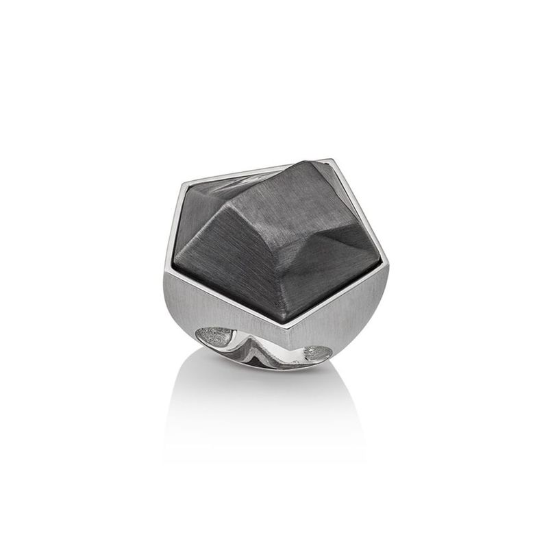 Anel em prata e r dio negro - Rock 0