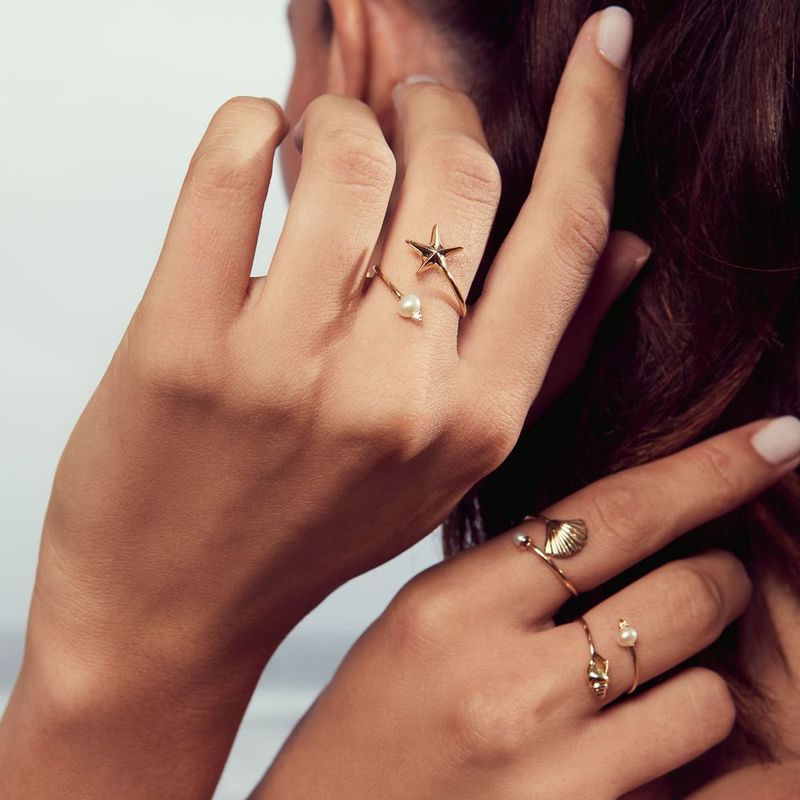 Anel em ouro amarelo  diamante e p rola - concha - seres do mar - Oceano 3