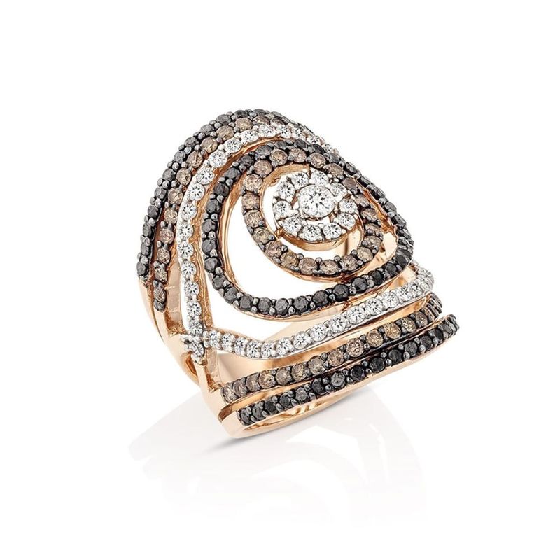 Anel em ouro rosa  diamantes brown  negros e brancos - Dietrich 1