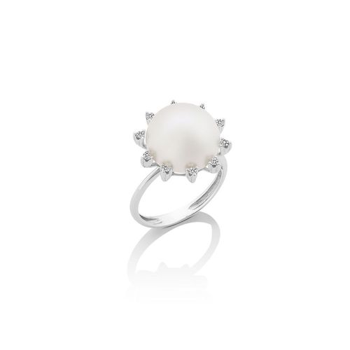Anel em ouro branco, pérola e diamantes - Euphoria
