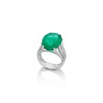 Anel em ouro branco  esmeralda e diamantes   Oceano 0