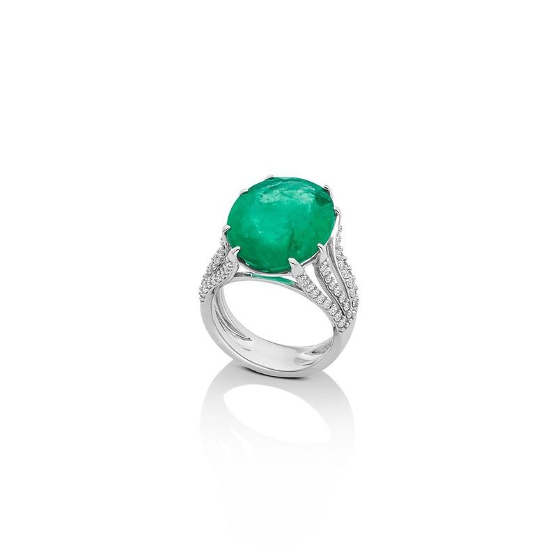 Anel em ouro branco  esmeralda e diamantes   Oceano 0