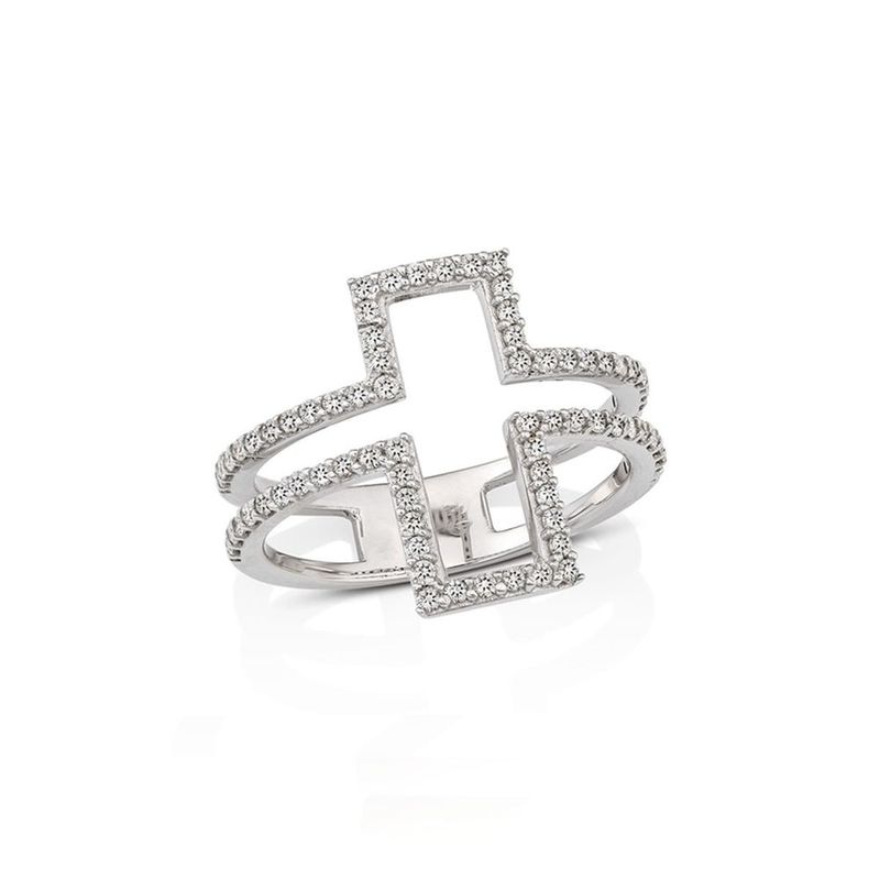 Anel em ouro branco e diamantes - Cruz 0