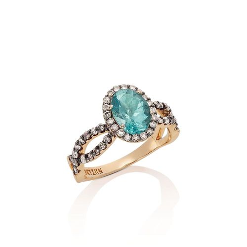 Anel em ouro rosa, diamantes brown e apatita neon - Néon