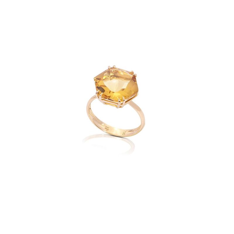 Anel em ouro amarelo e citrino - Mel 0