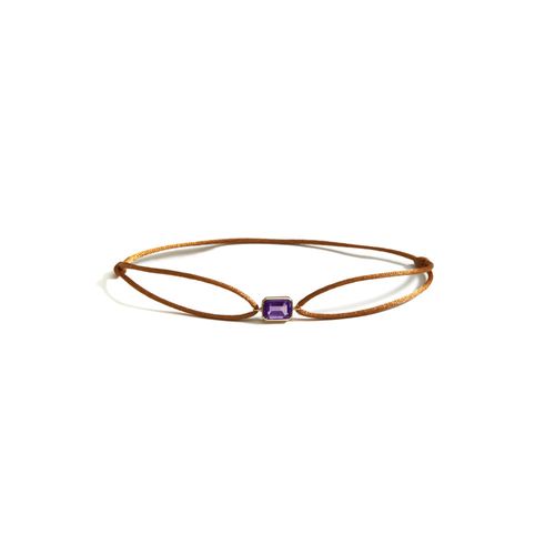 Pulseira em ouro amarelo, fio de seda e ametista - Emerald Cut