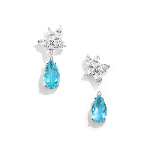 Brinco em ouro branco com turmalinas paraiba e diamantes - Aurea