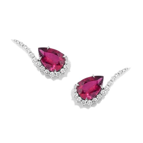 Brinco em ouro branco turmalinas rosa e diamantes