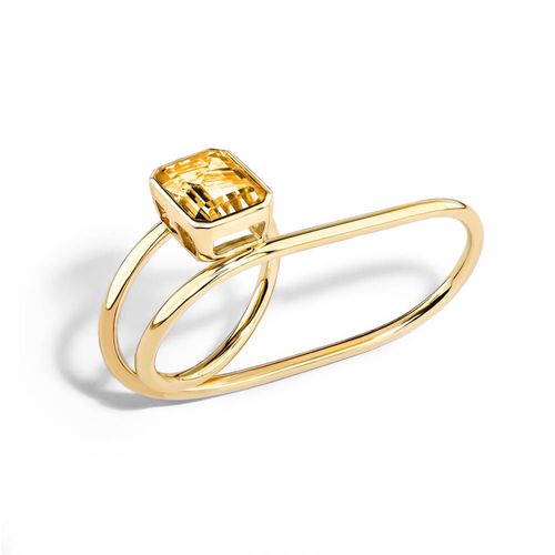 Anel duplo em ouro amarelo com citrino - Emerald Cut