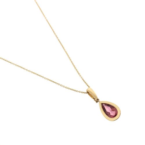 Pingente Ouro Amarelo e Turmalina Rosa Oceano - Dryzun