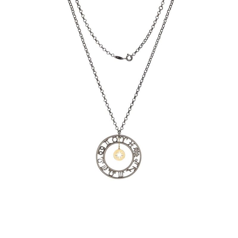 Colar em ouro amarelo  prata e r dio negro - mandala dos signos - Signos 1