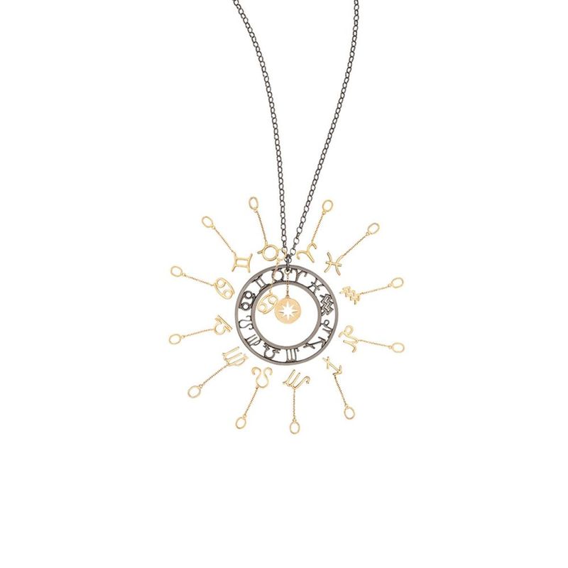 Colar em ouro amarelo  prata e r dio negro - mandala dos signos - Signos 0