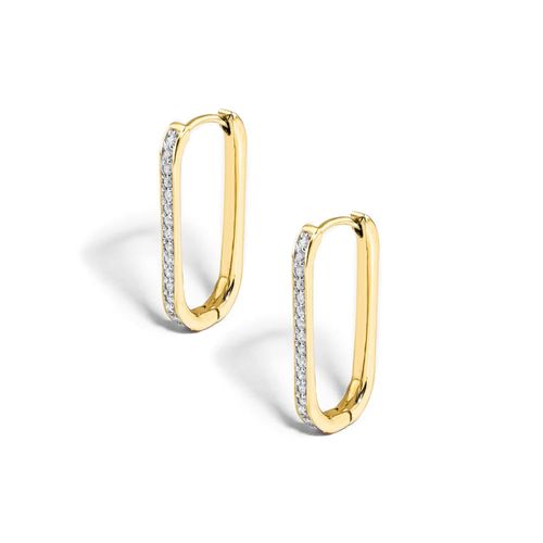 Brinco em ouro amarelo com diamantes - Retangular Grande