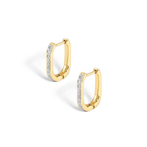 Brinco em ouro amarelo com diamantes - Retangular Pequeno