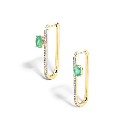 Brinco em ouro amarelo com esmeraldas e diamantes