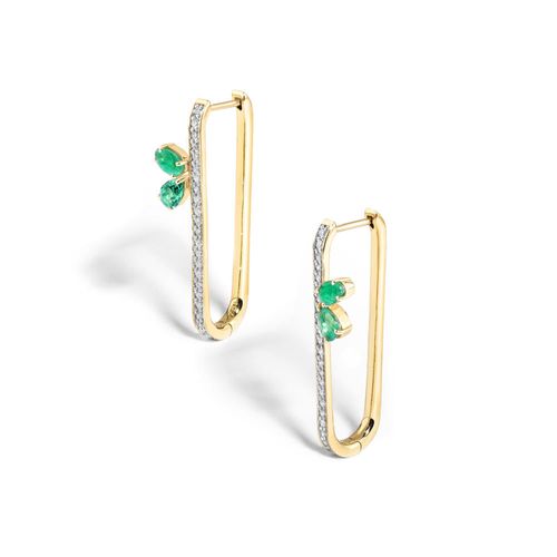 Brinco em ouro amarelo com esmeraldas e diamantes