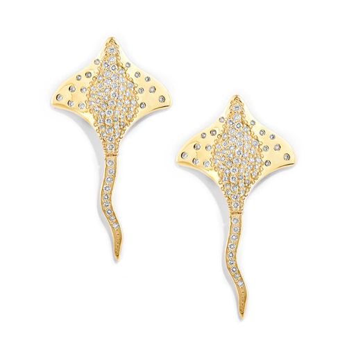 Brinco em ouro amarelo com diamantes - Arraia