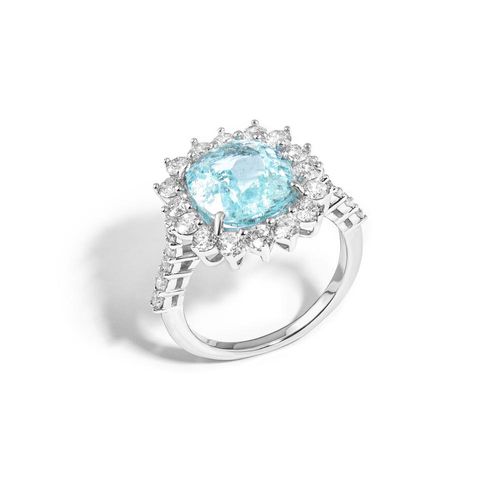 Anel em ouro branco com topazio azul e diamantes - Aurea