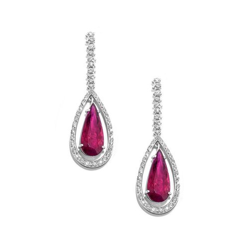 Brinco em ouro branco com rubelitas e diamantes