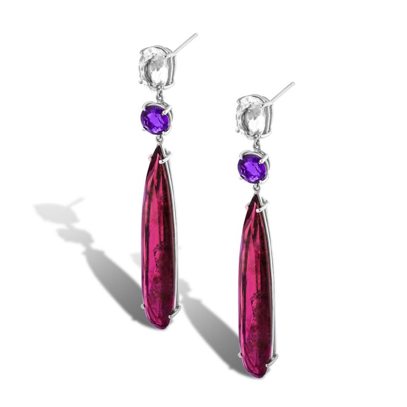 brinco em ouro branco com rubelitas, morganitas e ametistas-078850-02