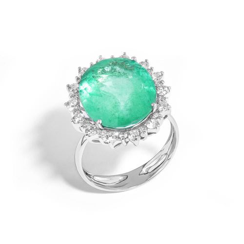 Anel em ouro branco com esmeraldas e diamantes - Classic Emerald