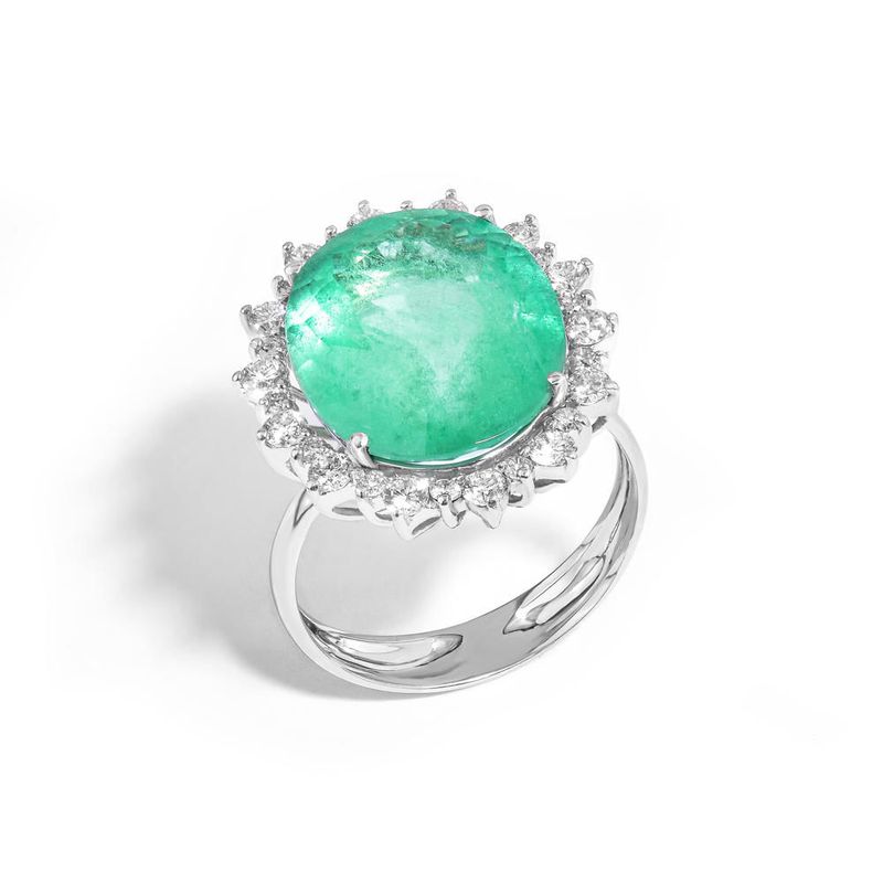 anel em ouro branco com esmeraldas e diamantes - classic emerald-097664-01