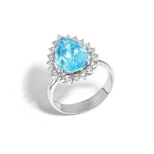 Anel em ouro branco com turmalina paraiba e diamantes - Aurea