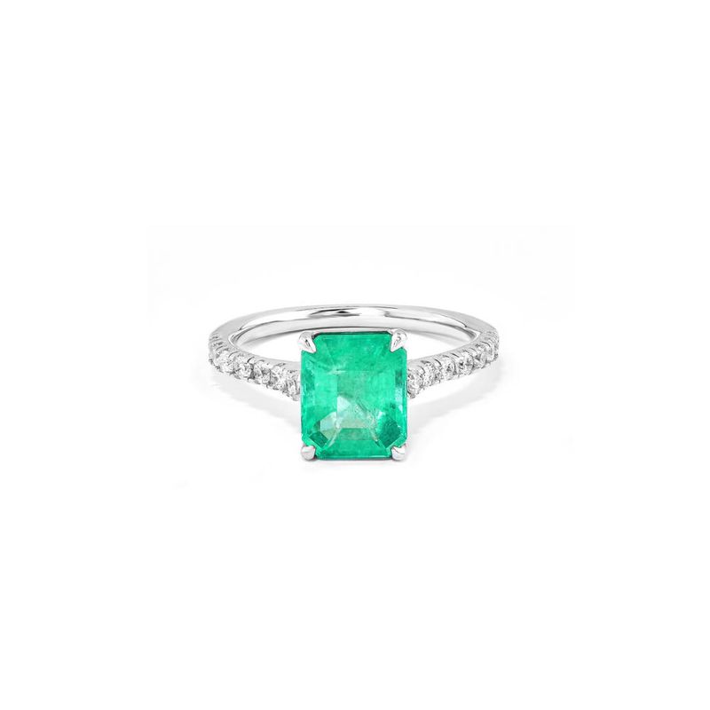 anel em ouro branco com diamantes e esmeralda - classic emerald-087240-02