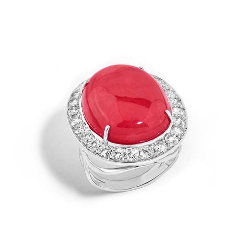 Anel em ouro branco com rodonita e diamantes