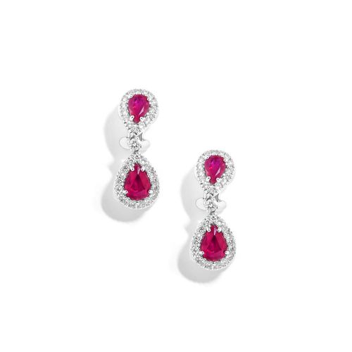 Brinco em ouro branco com rubis e diamantes