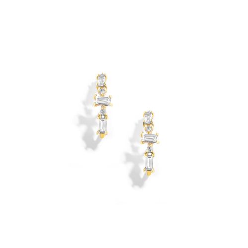 Brinco em ouro amarelo com topazios brancos