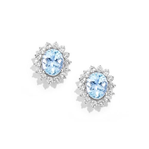 Brinco em ouro branco com agua marinha e diamantes