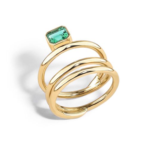 Anel em ouro amarelo com esmeralda - Emerald Cut