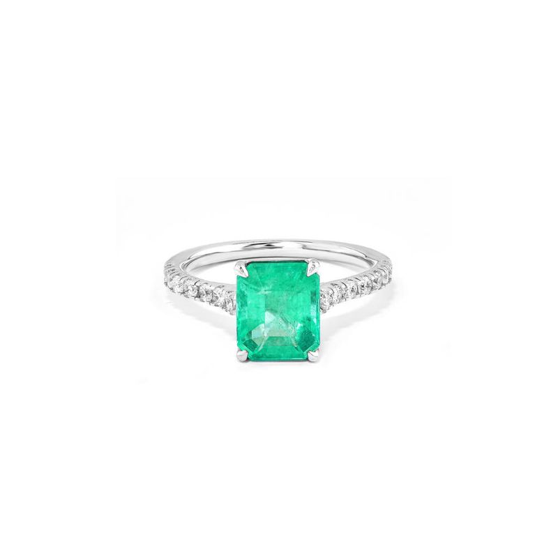 anel em ouro branco com diamantes e esmeralda - classic emerald-087240-02