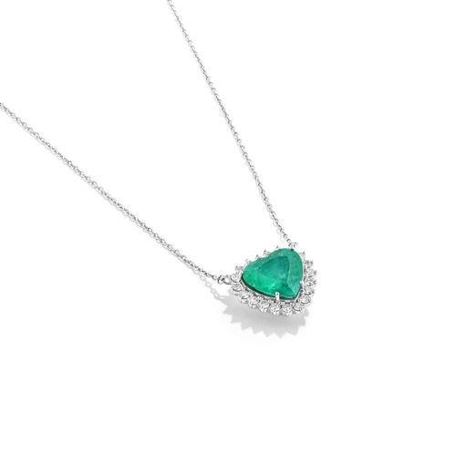 Colar em ouro branco com esmeralda e diamantes - Classic Emerald