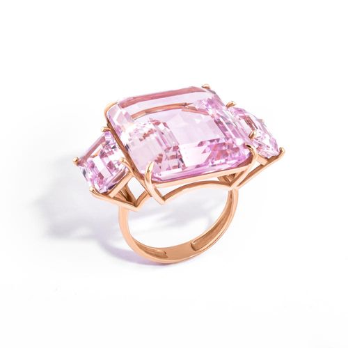 Anel em ouro rosa com kunzitas - Flamingo